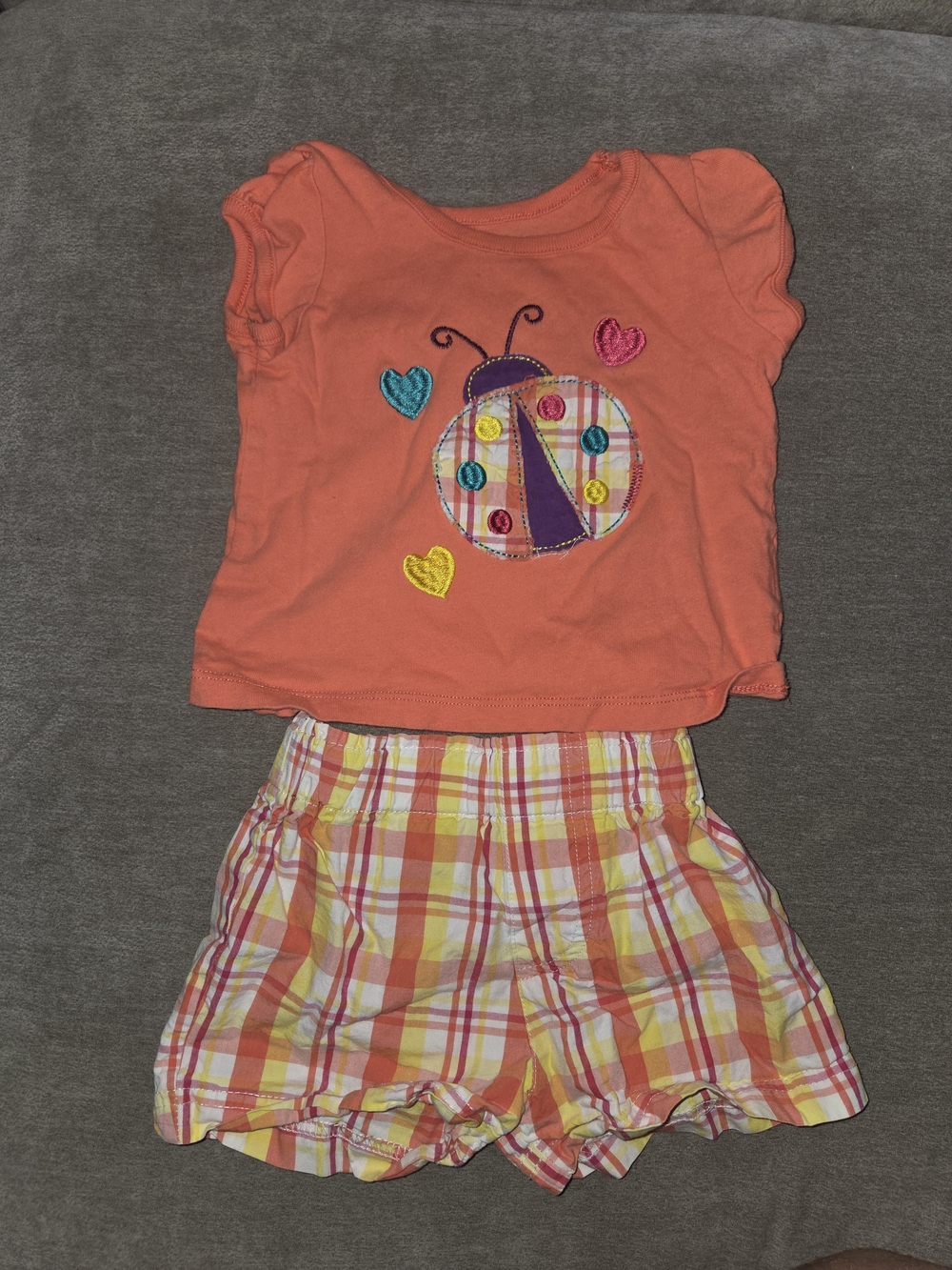 Girls Coral Ladybug Two-Piece Pajama Set